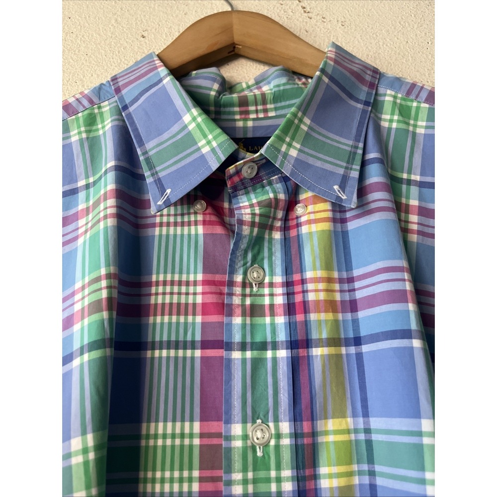 Ralph Lauren short sleeve button down oxford shirt 3XLT Men plaid blue Cotton - Picture 14 of 16